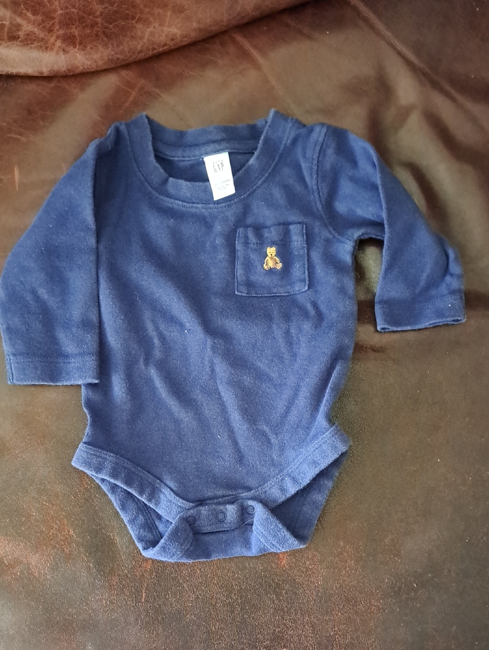GAP Navy Long Sleeve Baby Bodysuit with Teddy Pocket